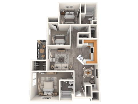 Floor plan for 3 beds, 2 baths, 1118 sqft